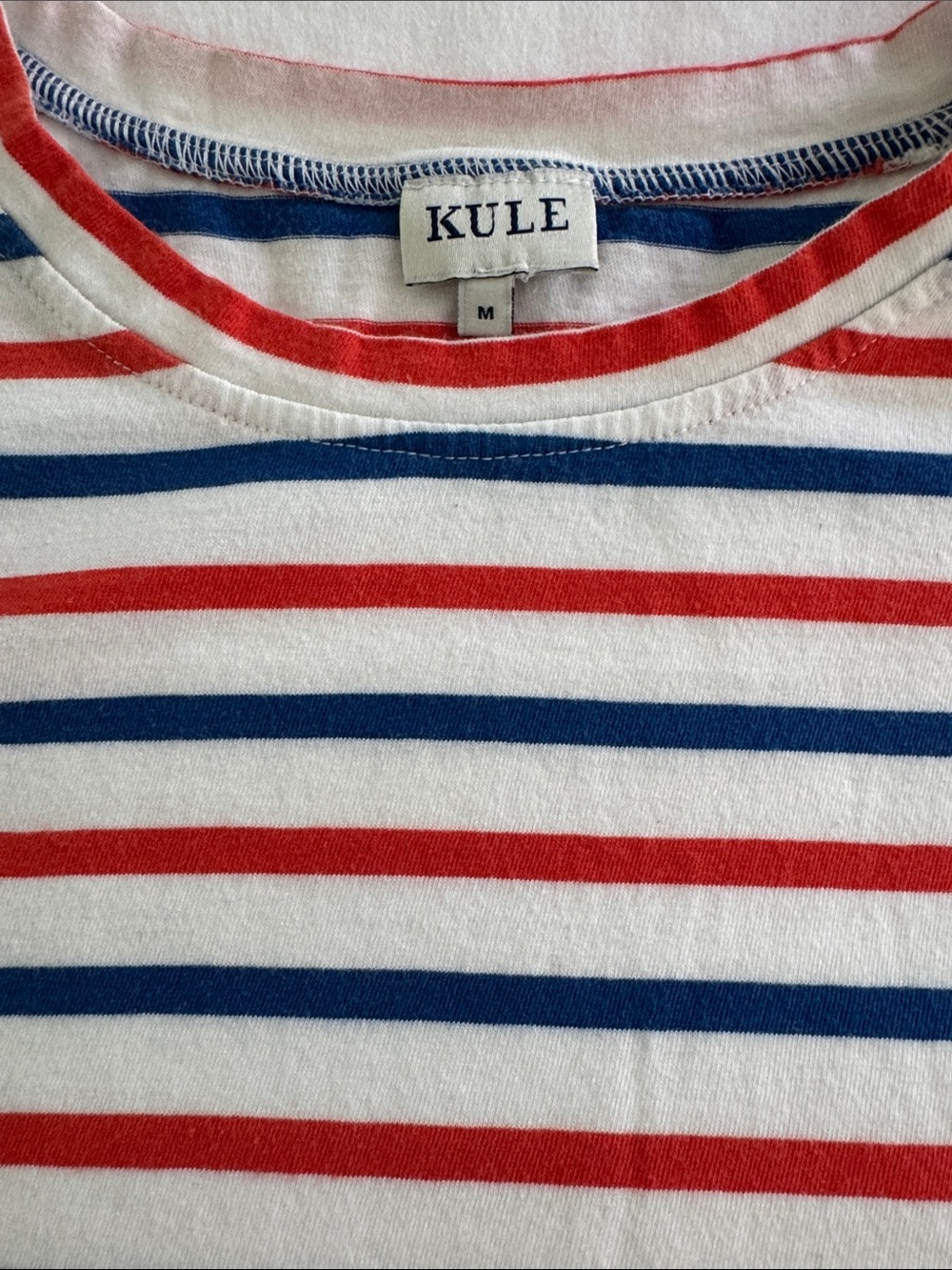KULE White Tee with Red & Blue Stripes
